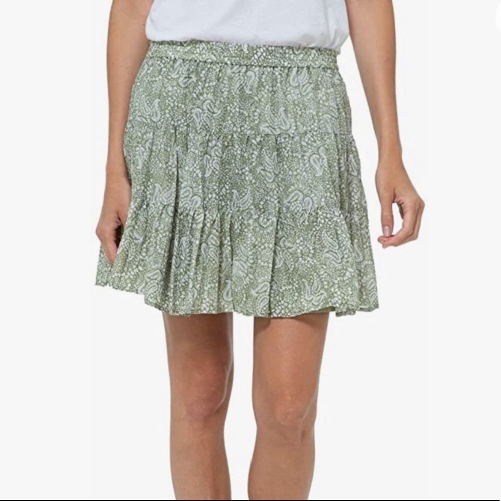 Michael Kors Green Paisley Mini Skirt Cotton A-Line Flounce Small Petite Small
